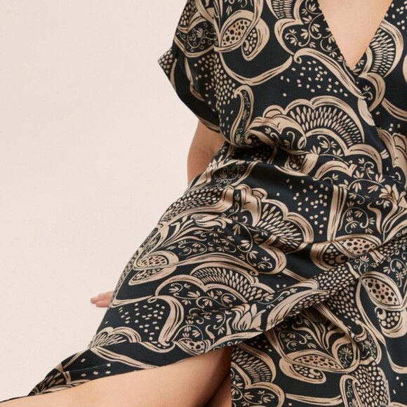 MANGO Printed Wrap Midi Dress (Black/Gold) - Picture 5 of 6